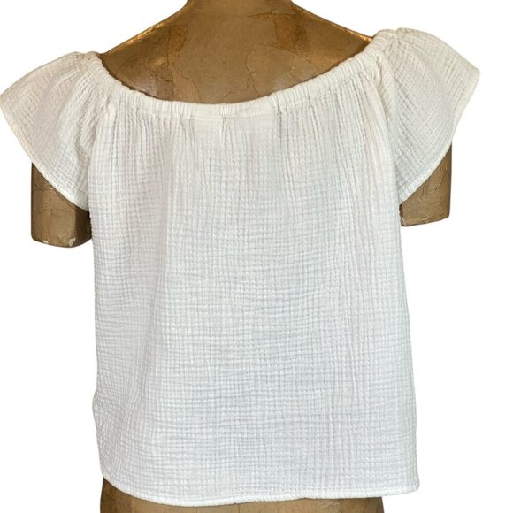 Cynthia Rowley White Short Sleeve Crop Top S Cotton Waffle-Gauze #201P - Picture 3 of 6
